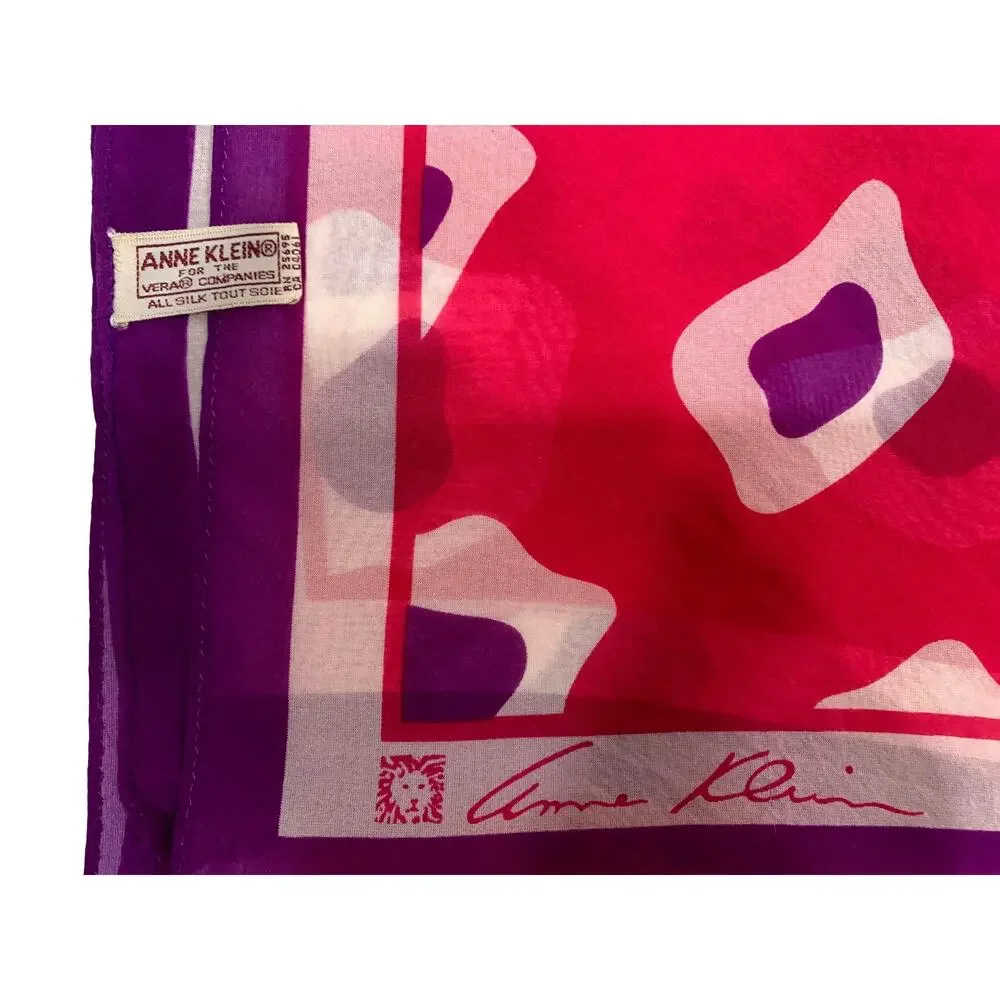 Anne Klein Vera Neumann Silk Scarf | Pink Purple Ivory Long Signed Scarf